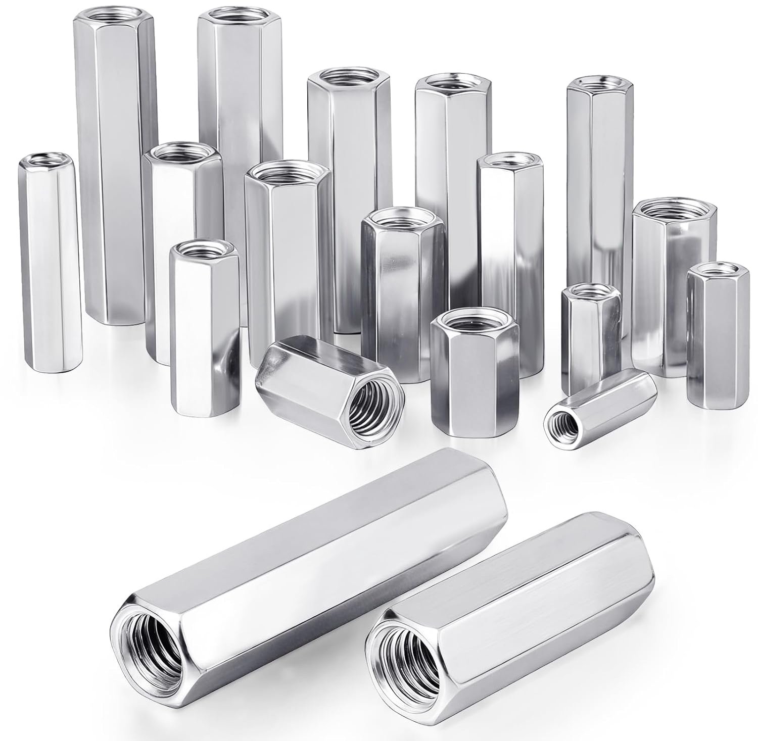 Lange moeren M12 x 30 mm - schroefdraadmof van koolstofstaal - zeskantige hulsmoeren - ideaal voor meubelmontage - 16 stuks - ServiceTopper