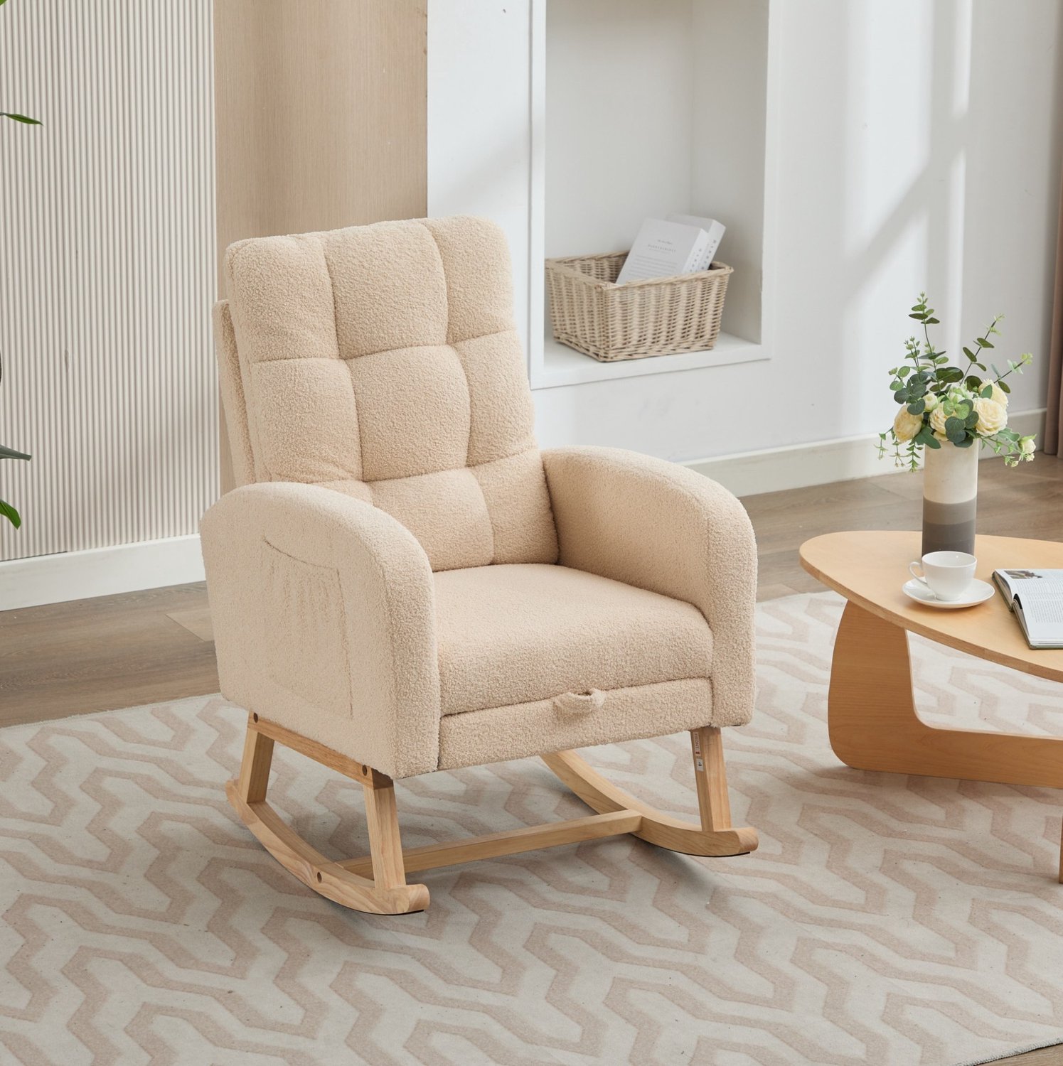 CHICFURN Schommelstoel - Ergonomisch - Hoge rugleuning - Beige