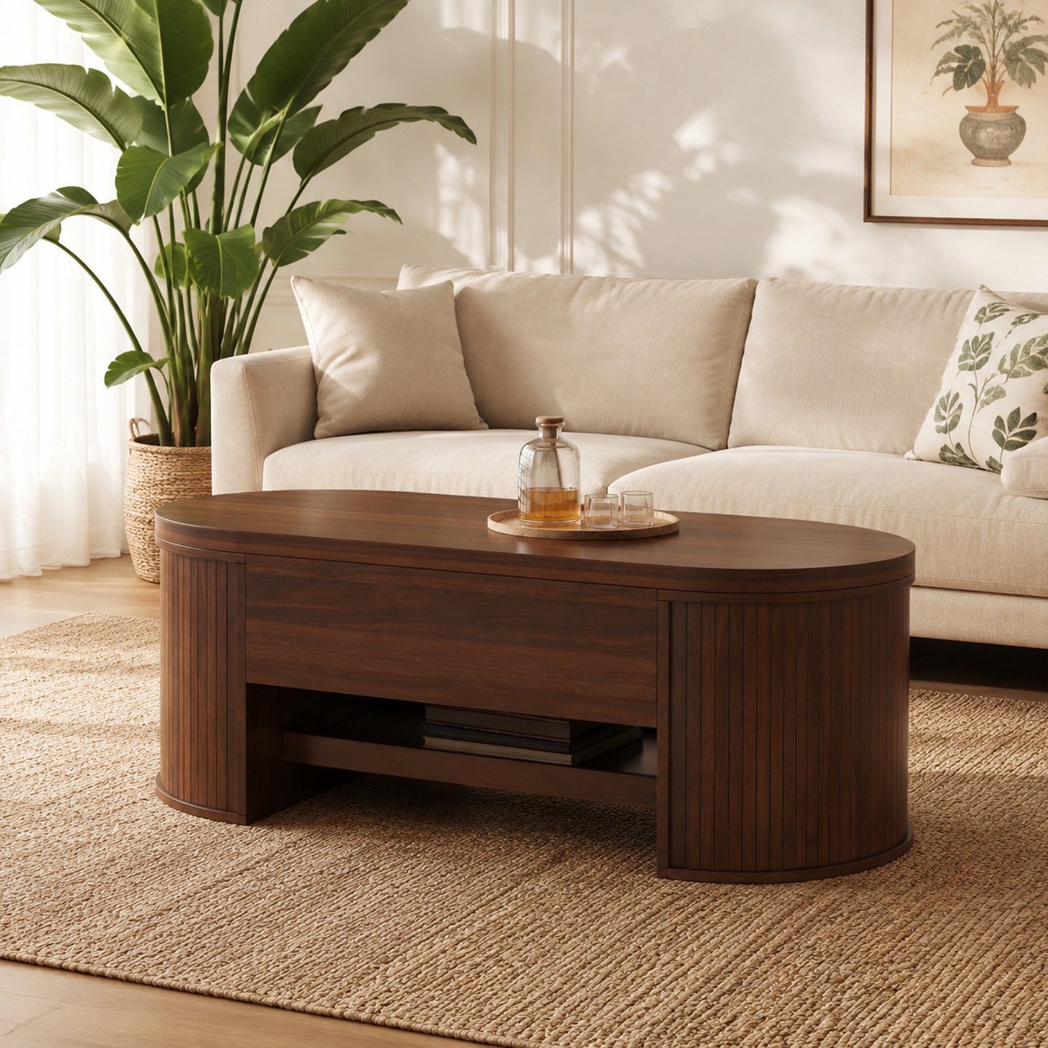 Maisentiel Salontafel 110 x 55,5 cm met opklapbaar blad, MDF, natuurlijk walnoot Naturel walnoot