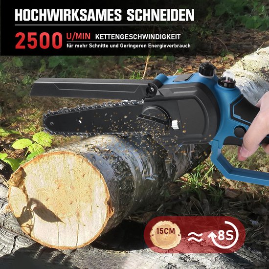 450W Accu Kettingzaag 6 + 8 inch 4000 mAh Auto-Oliër 12m/s 22500RPM Borstelloze EC Motor Veiligheidsslot Mini Elektrisch handkettingzaag Compatibel met Makita 18V Accu Voor Tuin Boomsnoeien Hout — afbeelding 4