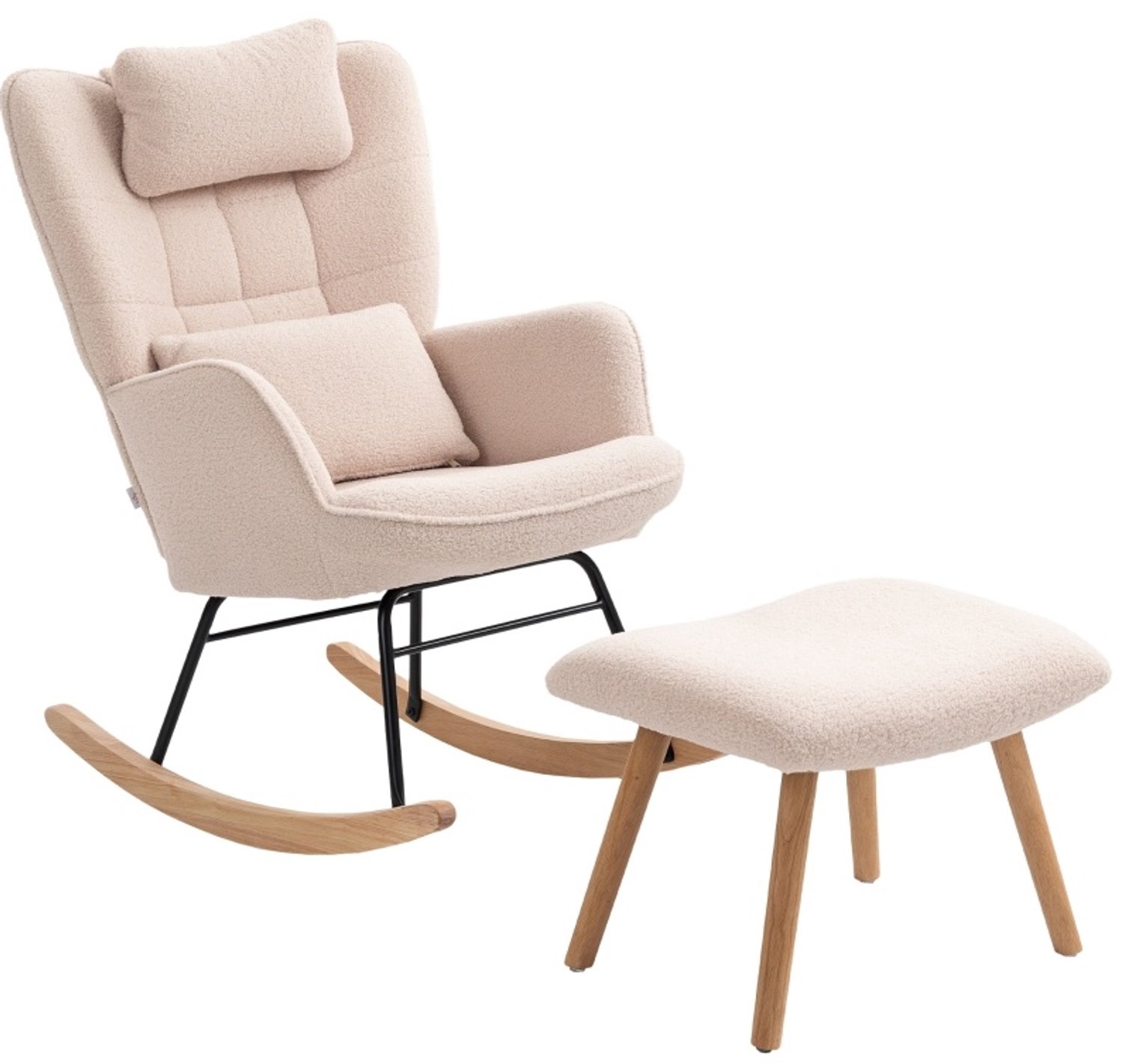CHICFURN Schommelstoel - Met voetbankje - Hoge rugleuning - Beige