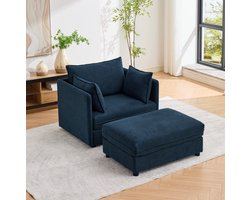 OKWISH Fauteuil 1-Zits - Met Opberghocker En Armleuningen - Flexibel Voor Kleine Woonruimtes - Modern Fluweel - Blauw