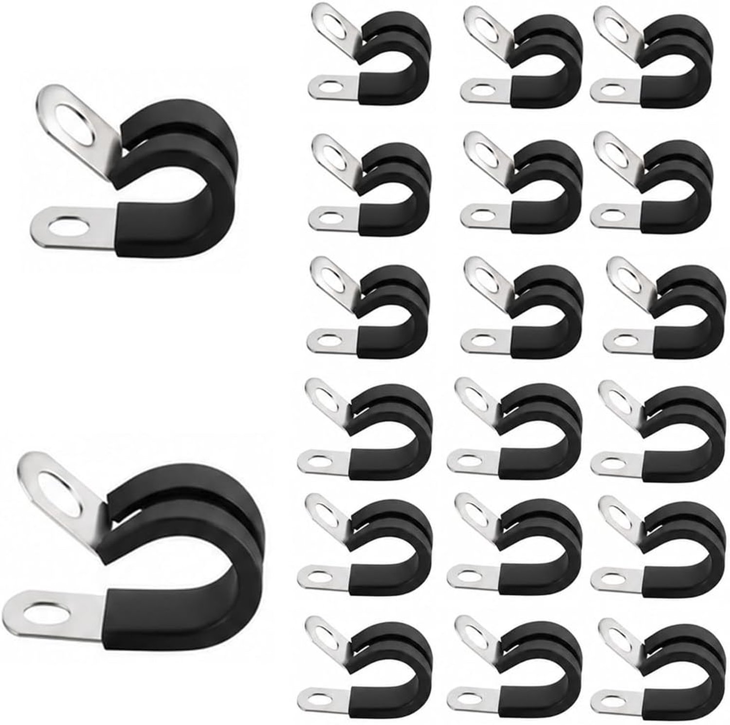 20 stuks buisklemmen met rubberen inzet, R-vorm slangklemmen, rubber, P clips, rubber, gevoerde geïsoleerde klem, metalen kabelklemmen, voor installat
