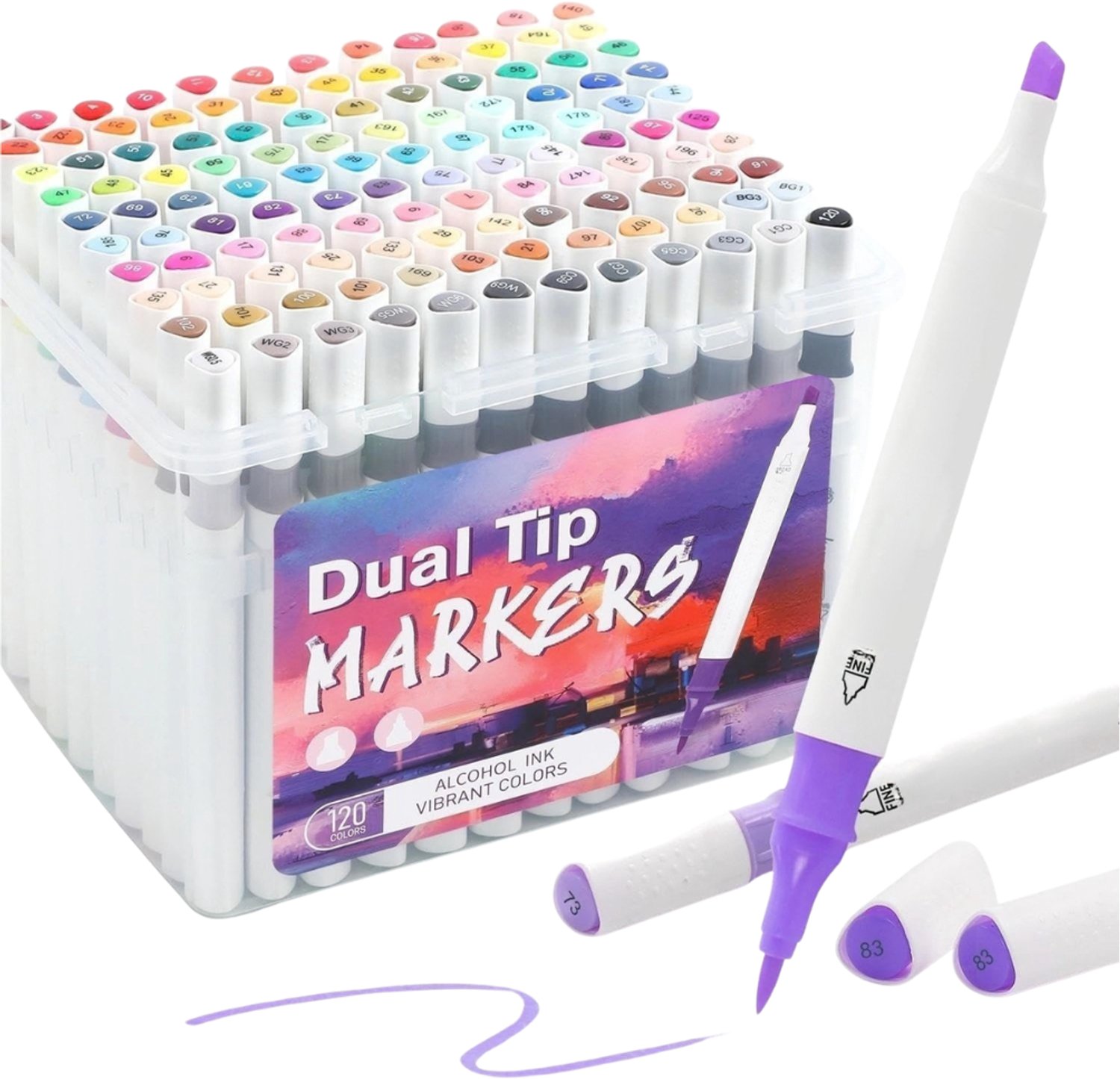 Verte - Alcohol Based Markers - 120 Kleuren - Inclusief Draagtas - Fijne En Brede Dubbele Punten - Sneldrogende Permanente Stiften Voor Tekenen - Schetsen En Schilderen - Voor Kunstenaars - Studenten En