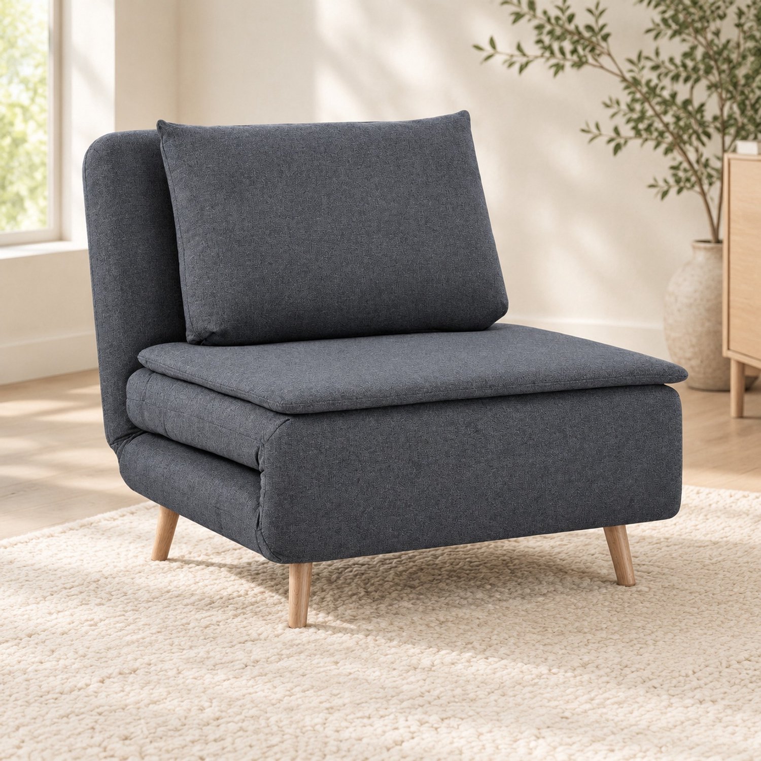CHICFURN Fauteuil - 3-in-1 bedfunctie - verstelbare rugleuning - grijs