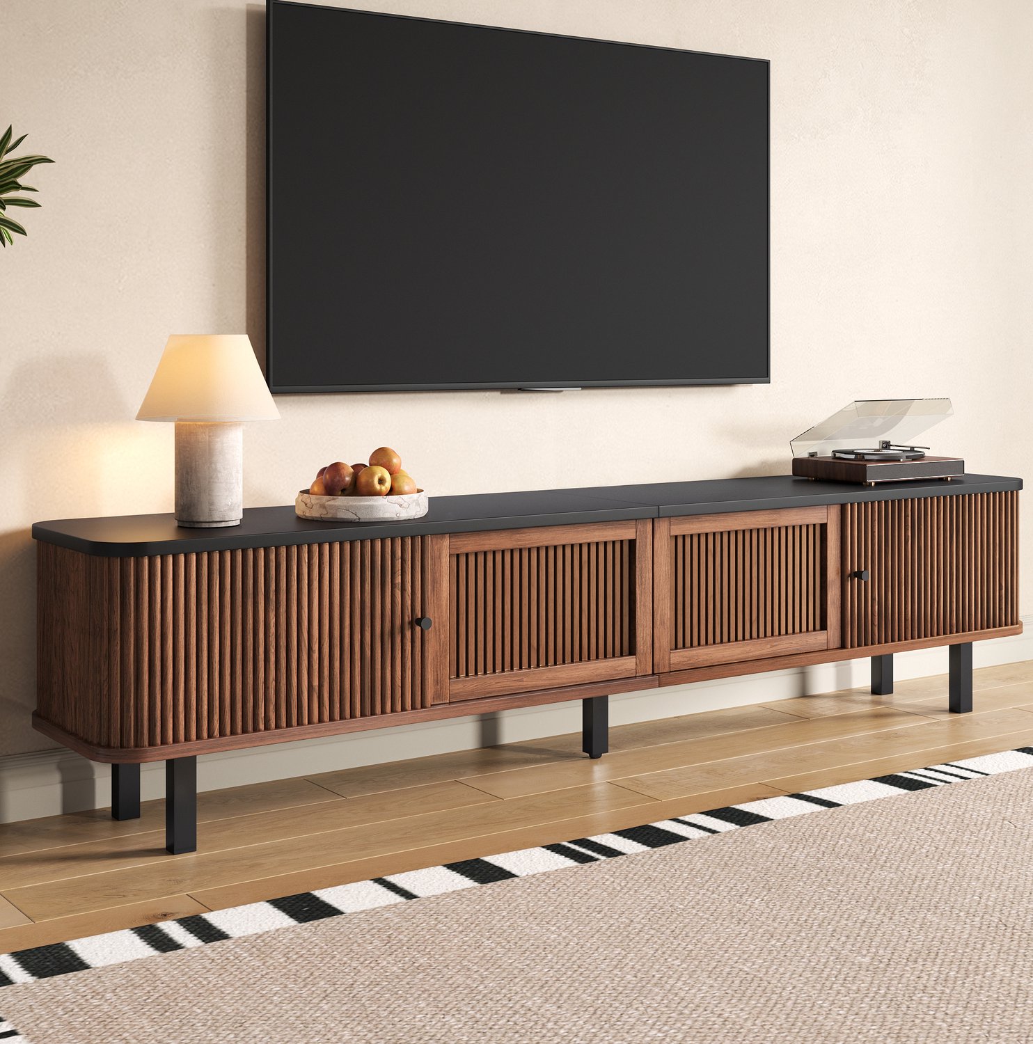 Maisentiel TV-meubel 190 x 35 x 45 cm met schuifdeuren en roosterdeuren - MDF - walnoot