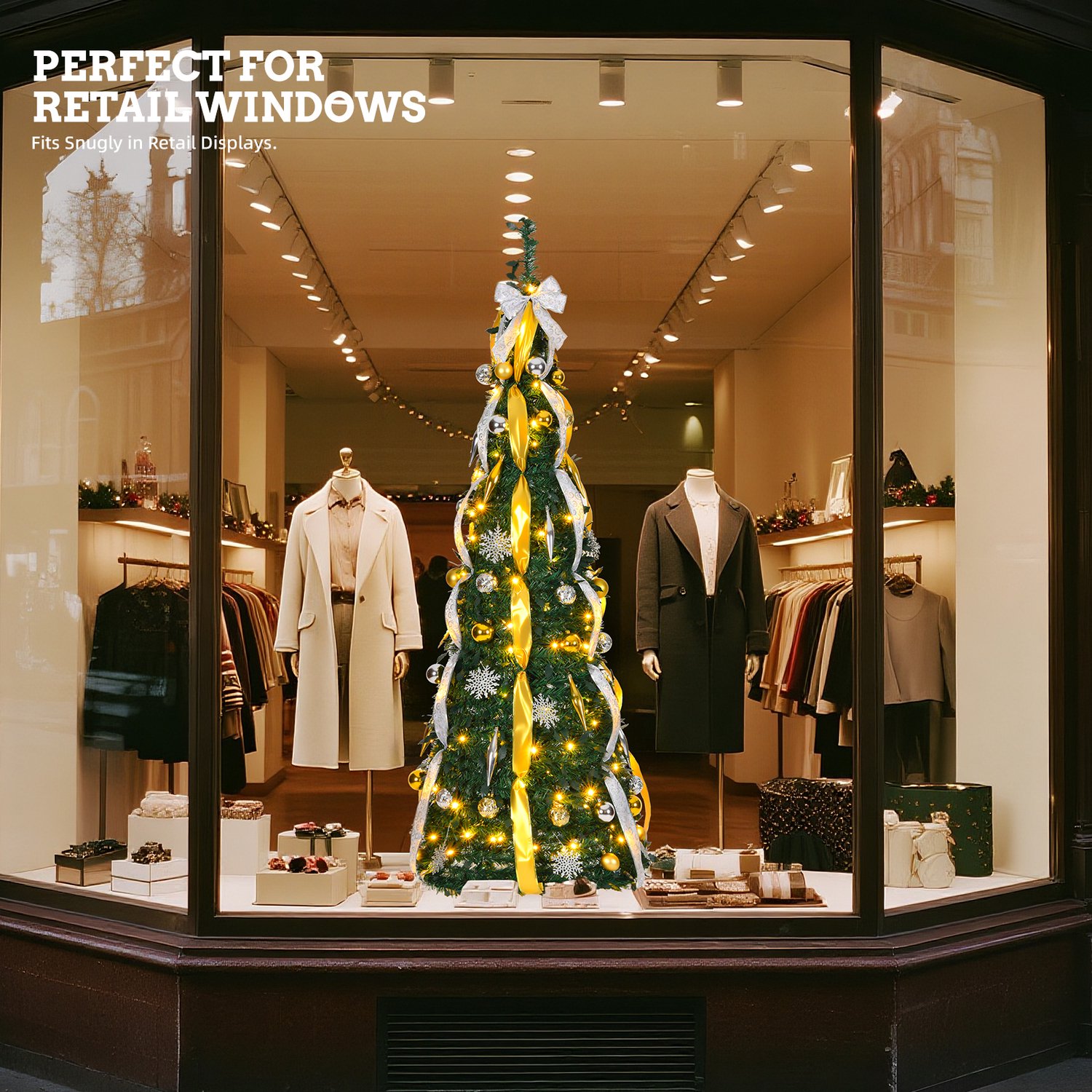 Pop-up Kerstboom 180 cm met 150 LED - 8 Lichtmodi - Goud & Zilver - Inclusief Kerstballen & Linten - Opvouwbaar - NAIZY – foto 8