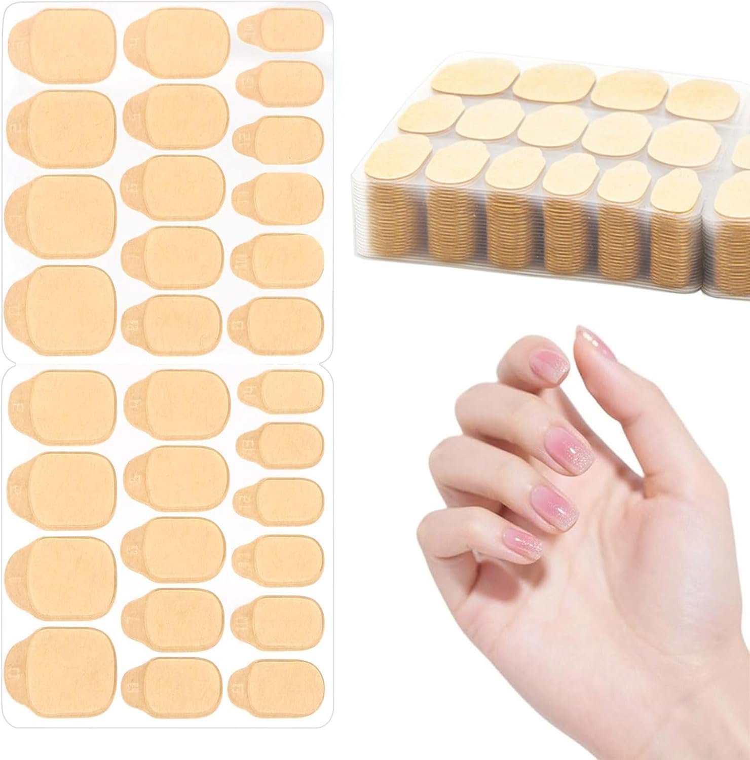 Pakket van 600 plantaardige nagelkleeflipjes, 15 maten, zelfklevende nagellippen, dubbelzijdige ultradunne ademende lijm - Vemera