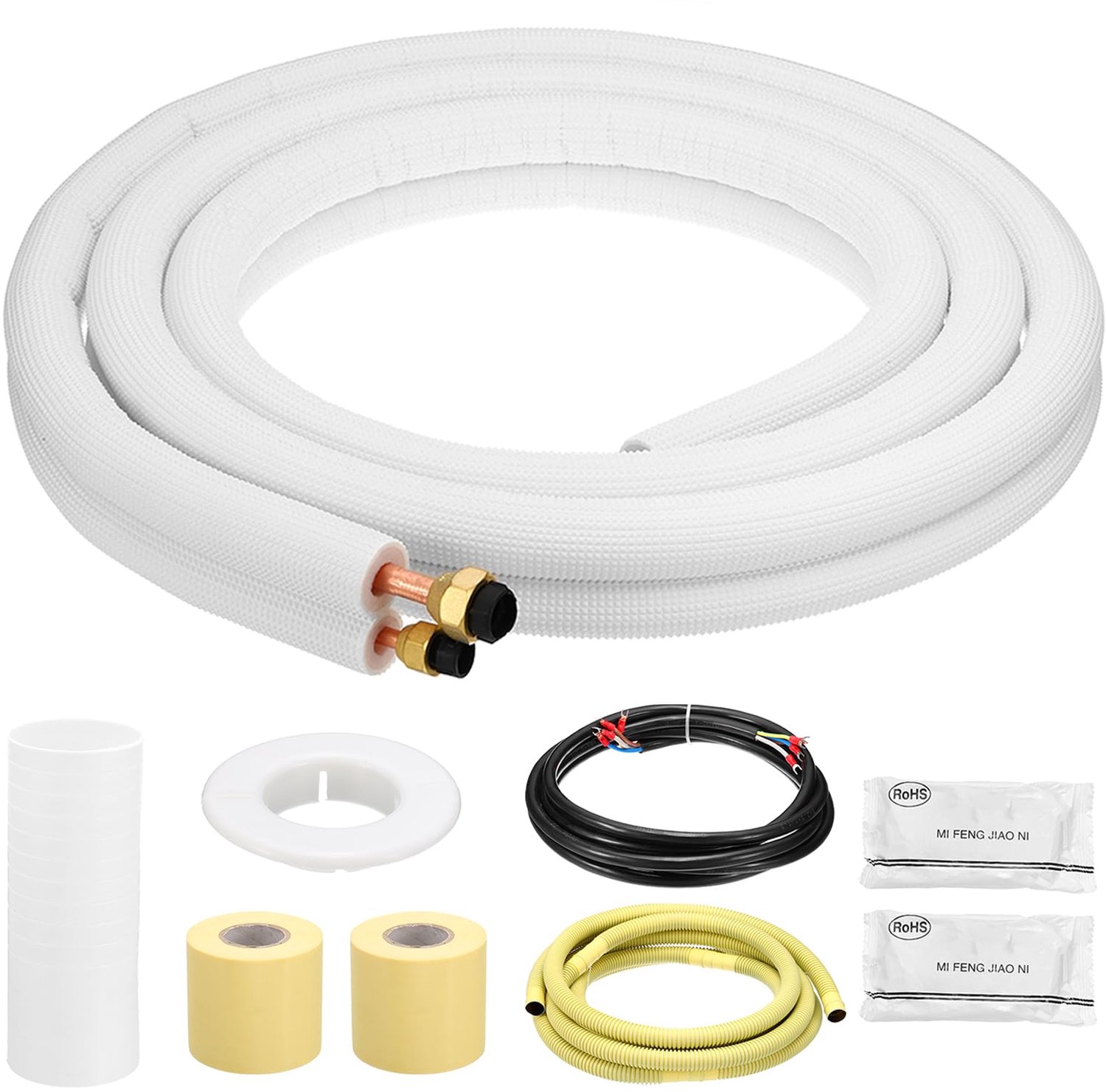 Mini Split Line Set, 10 Ft 1/4 "3/8" OD AC Extension Line Koperen Pijp Tubing met Uitlopende Moeren Verdikte PE Geïsoleerde en Draad voor Mini Split Airconditioner HVAC Warmtepomp Systeem