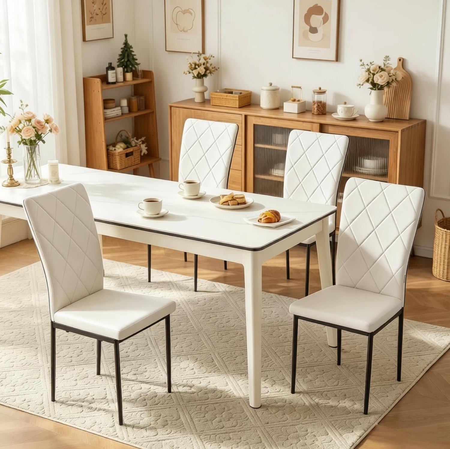 CHICFURN Eetkamerstoelen set van 4 - Hoge rugleuning - Kunstleer - Zwart wit