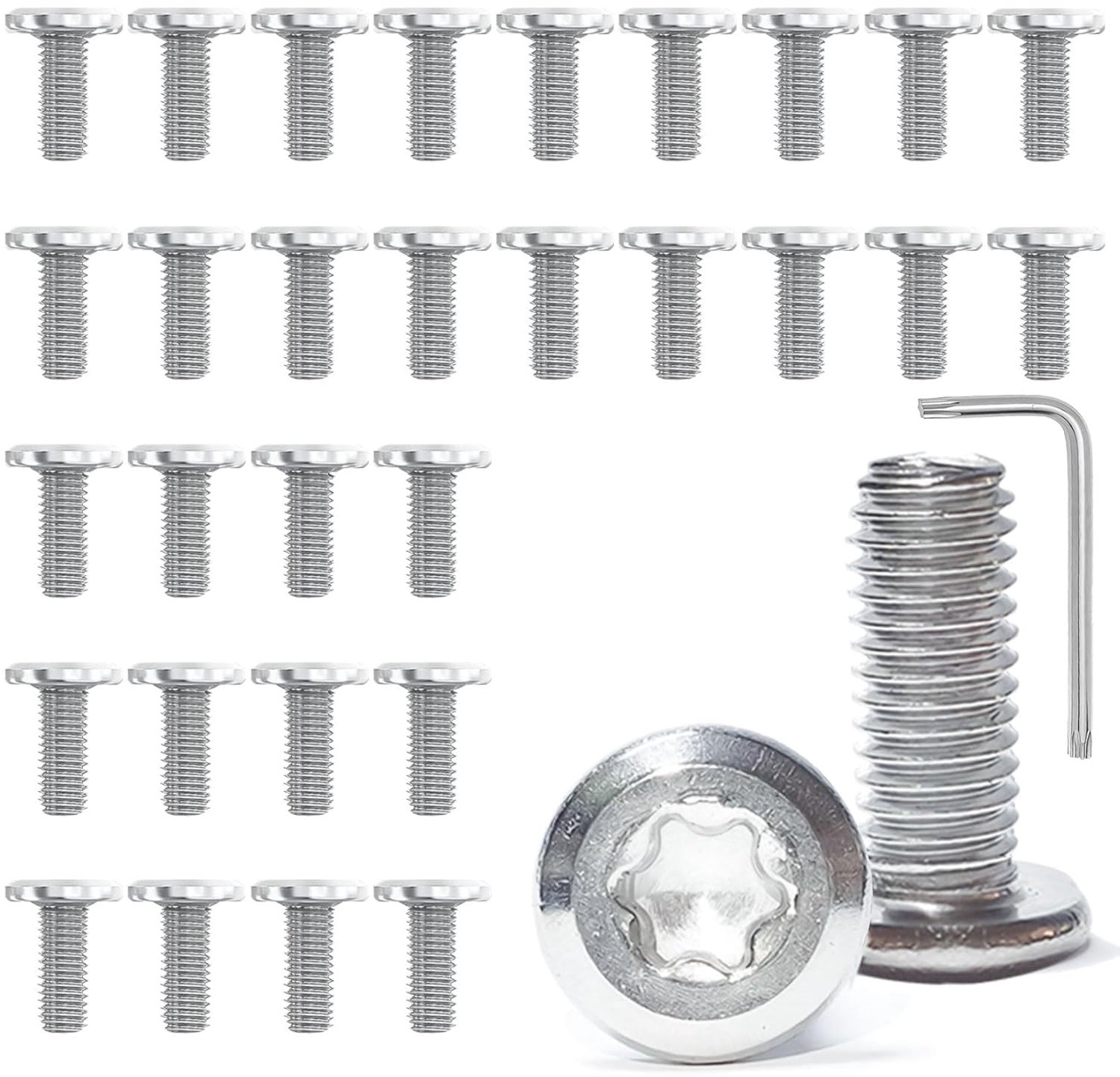 Schroeven 30st RVS Platte Kop Schroeven M6x16mm - 304 RVS - Torx met Schroevendraaier Bit - Ideaal voor Assemblage - ShopVlot