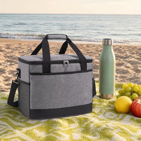 Geïsoleerde lunchtas van 15 liter met schouderriem, picknickkoeltas met ingebouwd koelelement, lekvrij en opvouwbaar, lichtgewicht (300 g), geschikt voor werk en reizen. Afmetingen: 32,4 x 26,4 x 19,9 cm, klein, grijs. — afbeelding 5