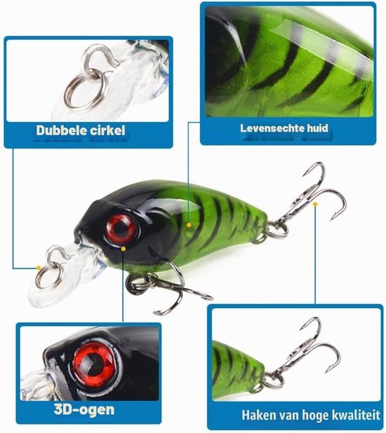 Set van 8 Drijvende Aas voor Snoek, Forel, Zalm en Baars - Realistische Simulatie Lures voor Zoet- en Zoutwater — afbeelding 4