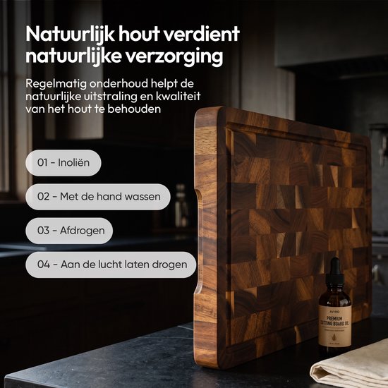 Aviro Professionele Snijplank - Acacia Hout - Sapgeul & Handvaten - Anti-Slip Borrelplank - 38x26x3.5 cm - PFAS-vrij - Hakblok Kopshout — cadeau in Kookcadeaus - foto 5