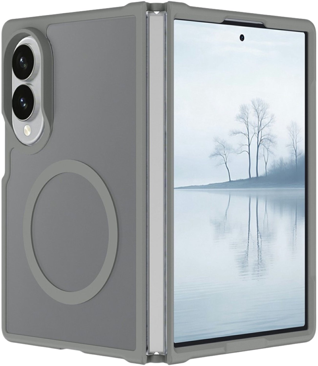 Casety Geschikt voor Samsung Galaxy Z Fold 8 slank backcover hoesje met magnetisch ondersteuning - Grijs
