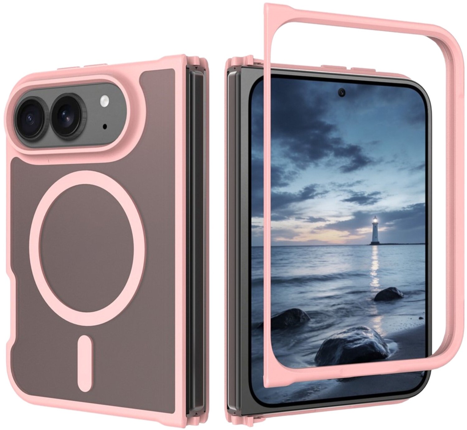 Casety Geschikt voor iPhone Duo slank backcover hoesje met magnetisch ondersteuning - Lichtroze