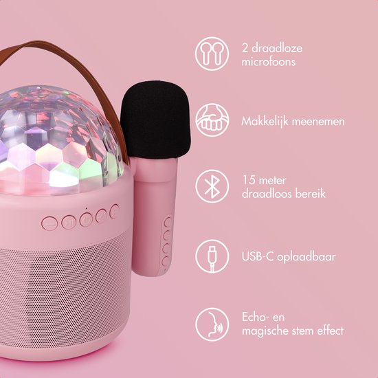 imoshion Sing & Shine Karaoke set - Speaker en 2 Microfoons - Candy Pink — afbeelding 3