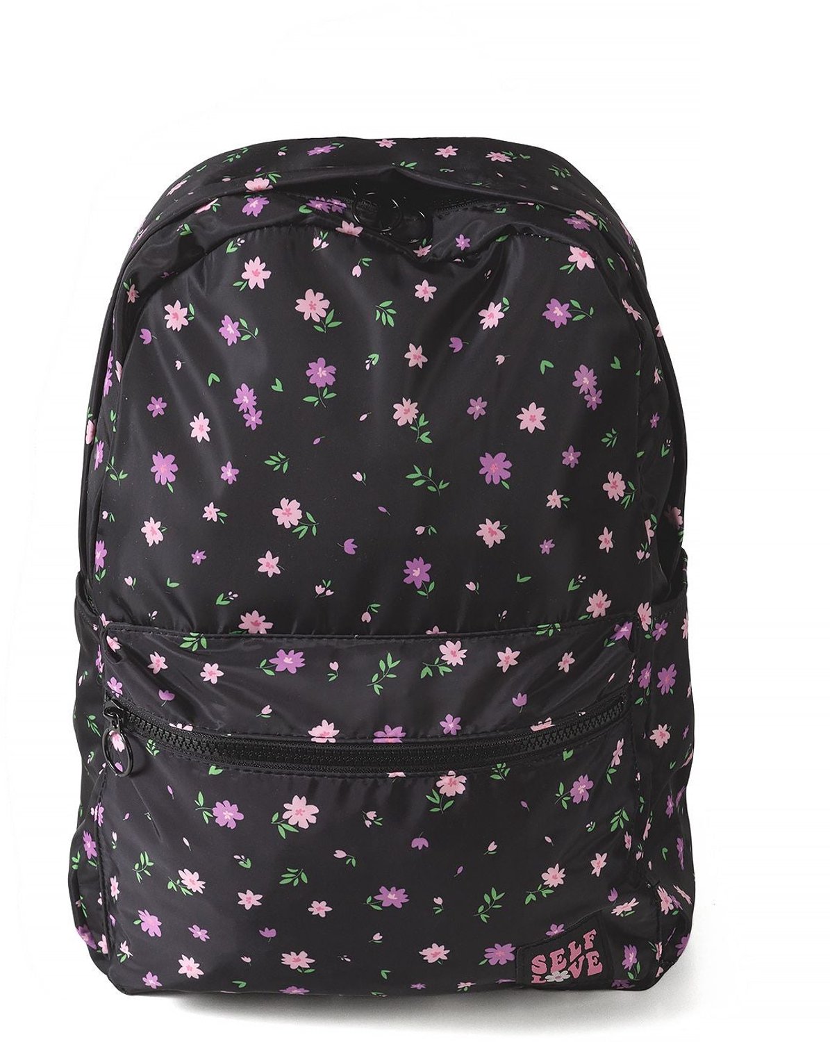 Minoti schooltas meisje – bloemenprint rondom – apart voorvak – zwart