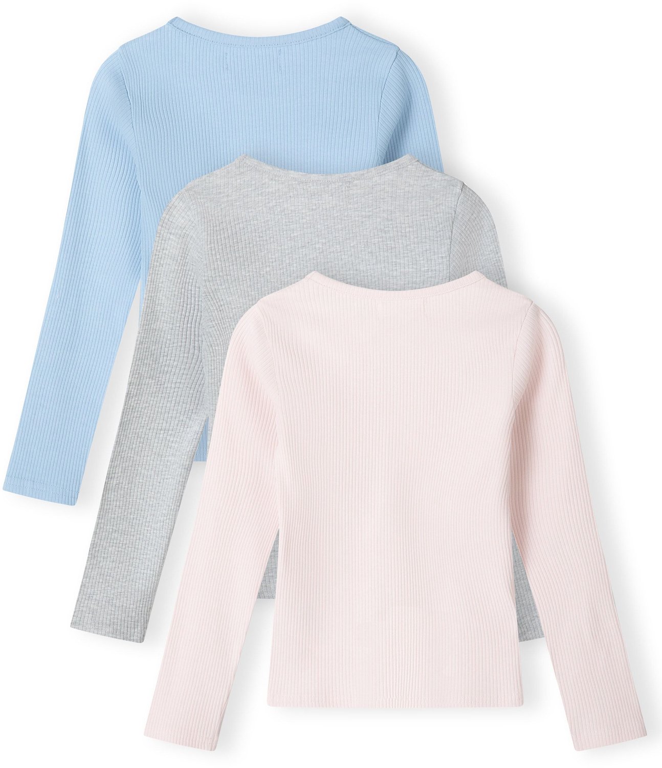 Minoti longsleeve meisjes – rib met ronde hals – 3-pack – roze, grijs en blauw