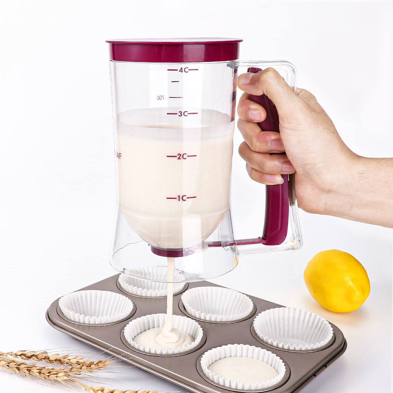 Famanu – Pancake Mix Dispenser 900ML met Meetlabel voor Muffins, Wafels en Pannenkoeken