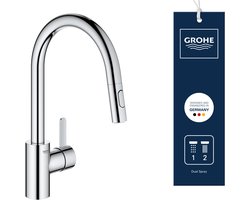 GROHE Eurosmart Cosmopolitan Keukenkraan - Hoge uitloop - 360° draaibereik - Met uittrekbare handdouche en 2 straalsoorten - Chroom
