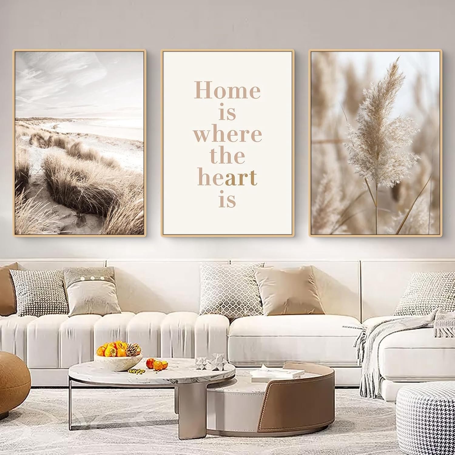 Set van 3 Boho Pampasgras Posters - Beige Wanddecoratie 30x40cm