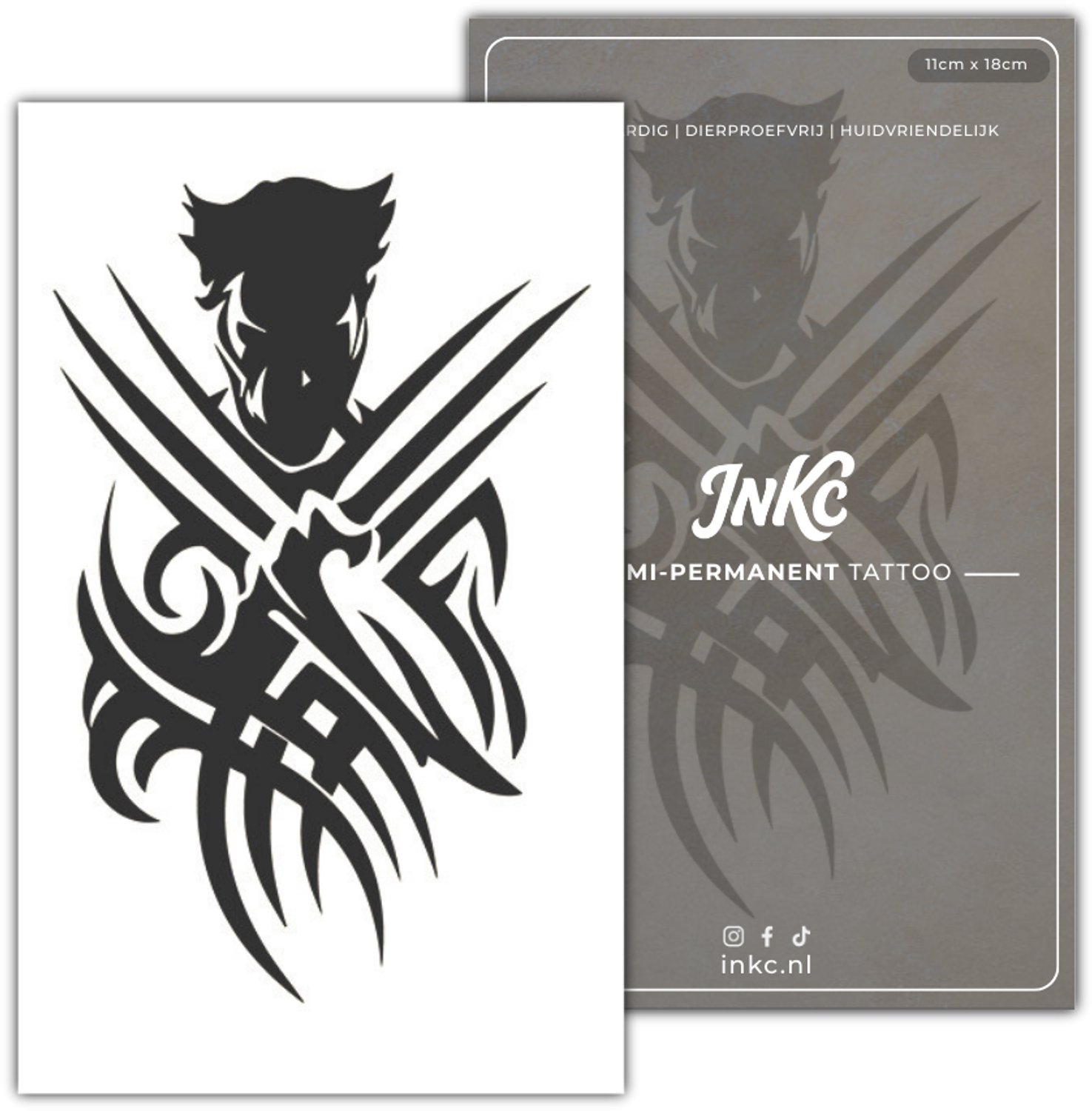 INKC - Tijdelijke Tattoo - Tribal Duivel - Nep Tattoo - Plak Tattoos - Blijft tot 2 weken - 11 x 18cm