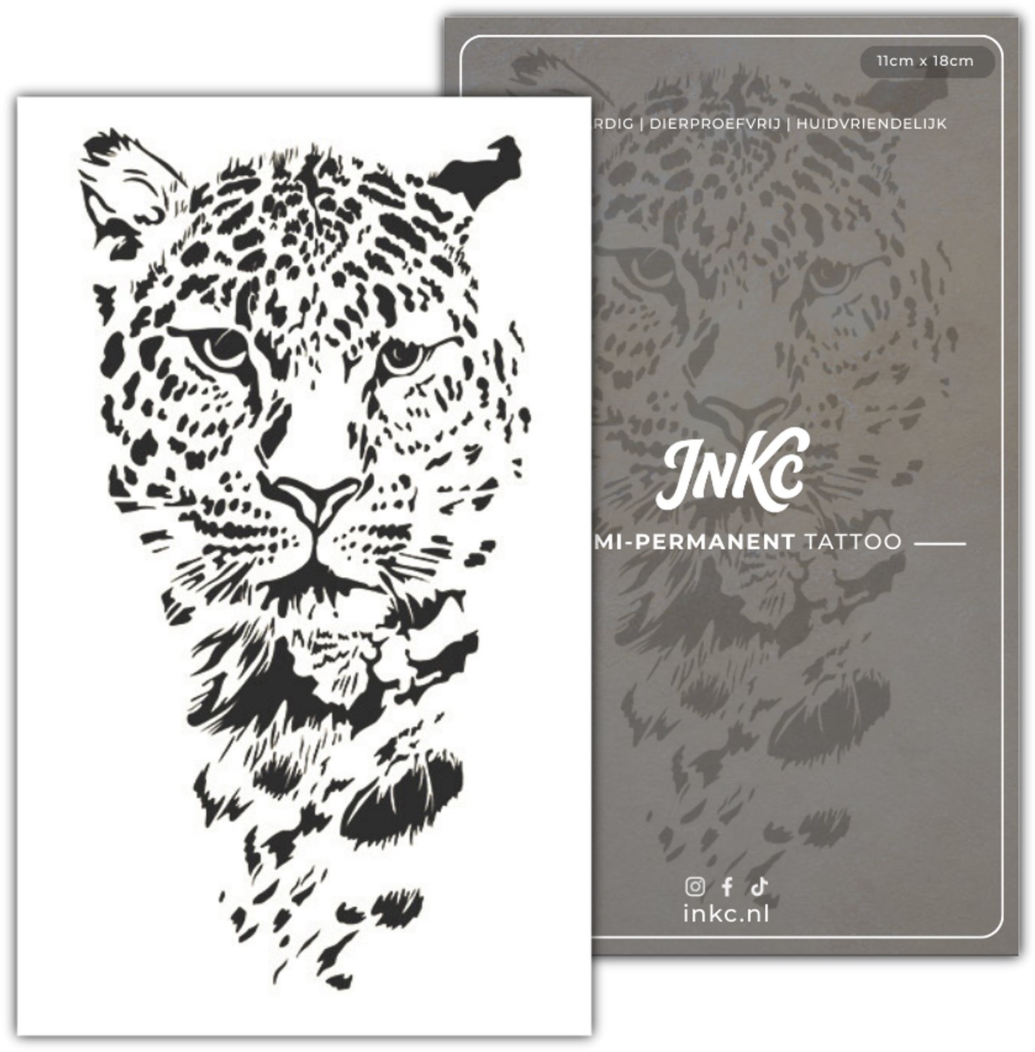 INKC - Tijdelijke Tattoo - Cheeta - Nep Tattoo - Plak Tattoos - Blijft tot 2 weken - 11 x 18cm