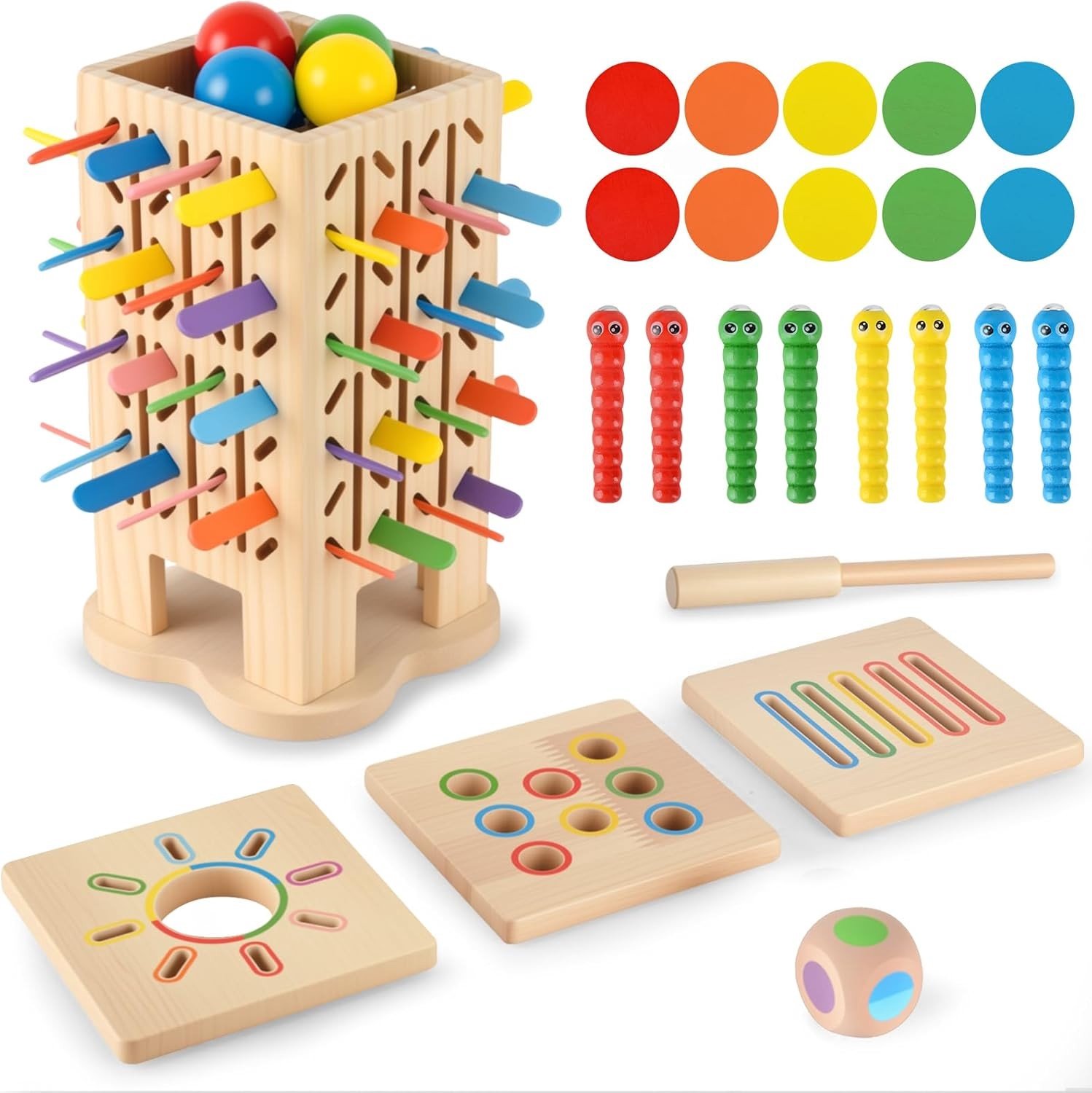 5-in-1 Montessori Speelgoed voor Kinderen van 3 tot 6 Jaar, Educatief Houten Speelgoed met Sorteerspel en Magnetisch Spel, Ontwikkeling van Vaardigheden en Creativiteit