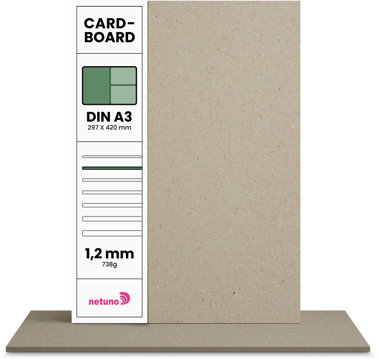 Karton papier - Grijs - A3 - 29,7 x 42 cm - 1.2mm - 738 gram - 20 vellen - Netuno