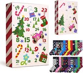 Cadeauset met adventskalender 24 dagen vol sokken – Verrassingskalender voor de kerstcountdown met 12 paar – Kerstadventskalender met sokken 2026 – Cadeaudoos met kleurrijke - grappige sokken voor dames en heren