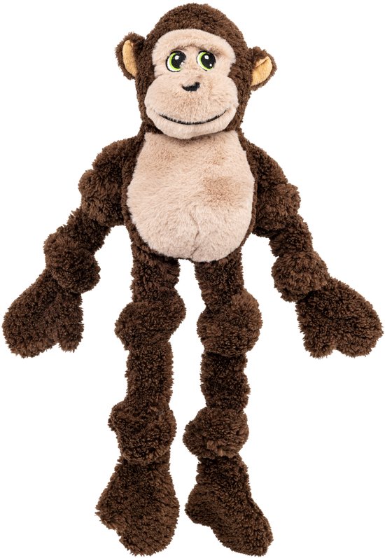 Bruine pluchen KONG Knots aap met knopen in armen en benen en een zachte beige buik.