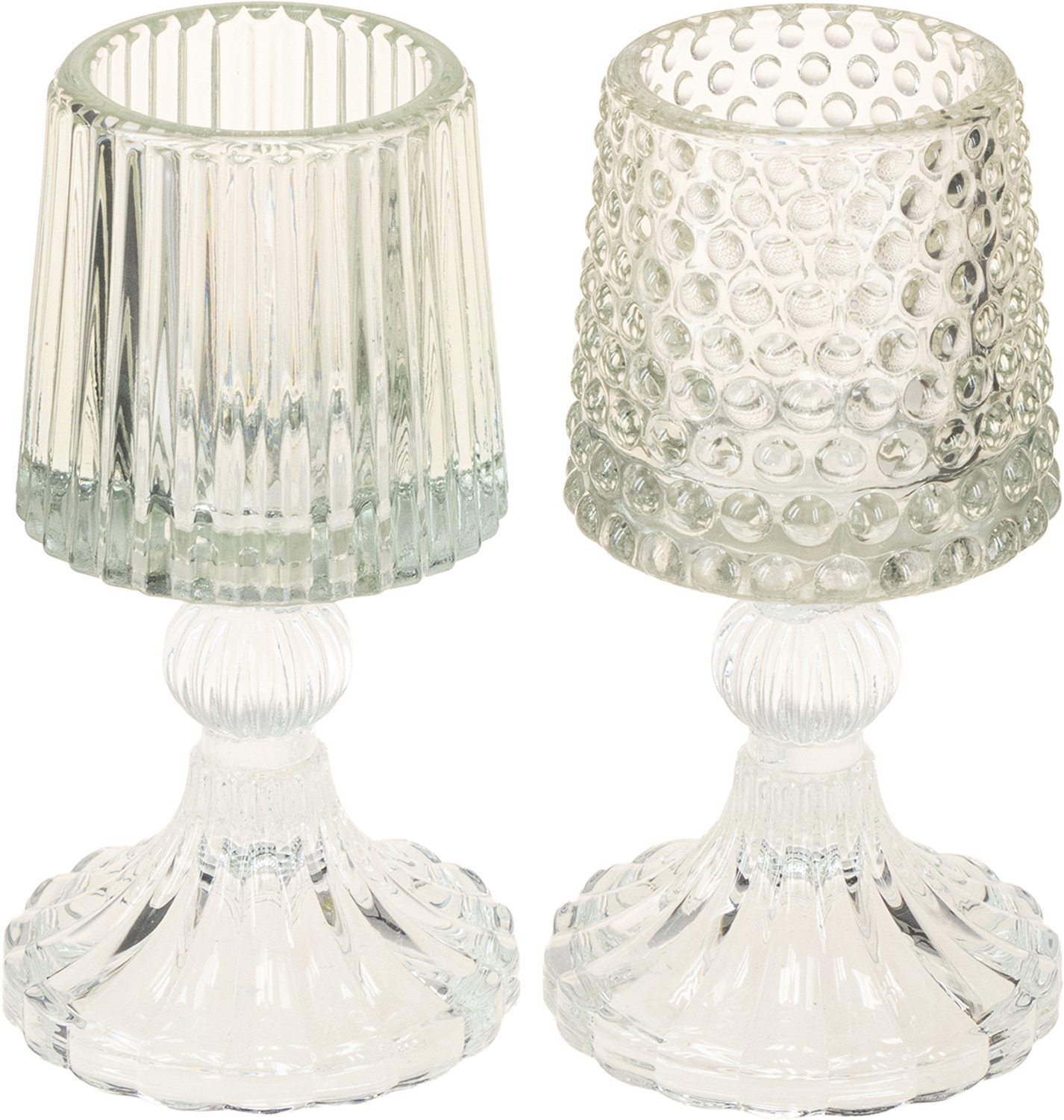 BLiving.nl B Living - theelichthouder op voet 'lulu' - transparant - set van 2 - h15xd8,5 cm
