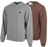 2-Pack Donnay - Fleece sweater ronde hals (Dean) - Sporttrui - Heren - Silver-marl/Brown (812) - maat L