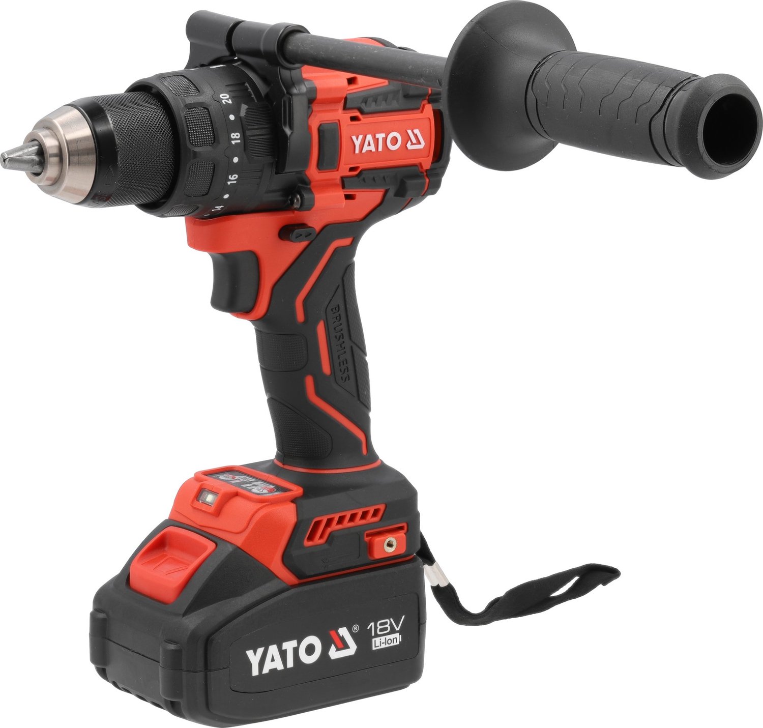 YATO 18V Koolborstelloze Accu Klopboormachine & Schroefmachine Set - 150 Nm - Met 4.0 Ah Li-Ion Accu & Lader - Metalen Snelspankop 13 mm - Met Extra Handgreep (YT-827880)