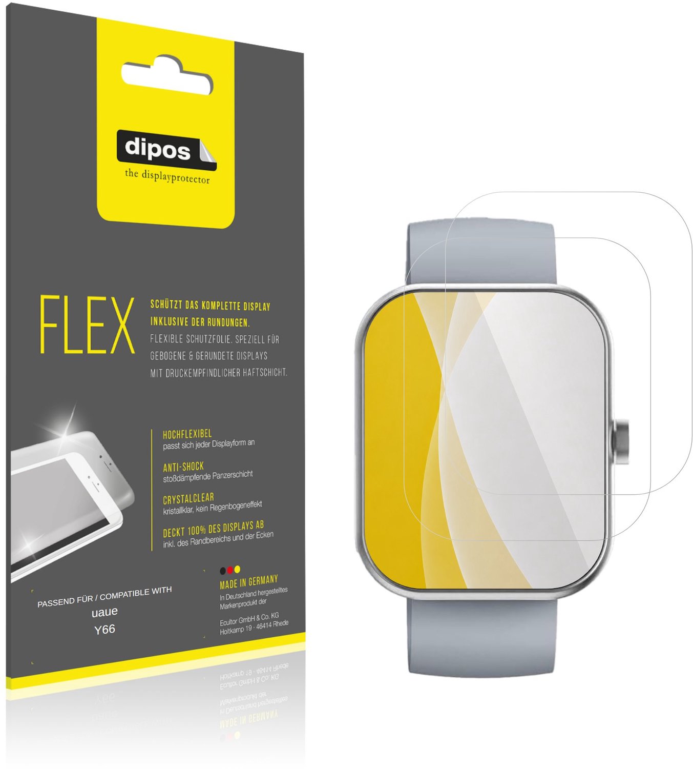 dipos – 2x Beschermfolie geschikt voor uaue Y66 | 3D Full Cover Screenprotector | 100% Passend