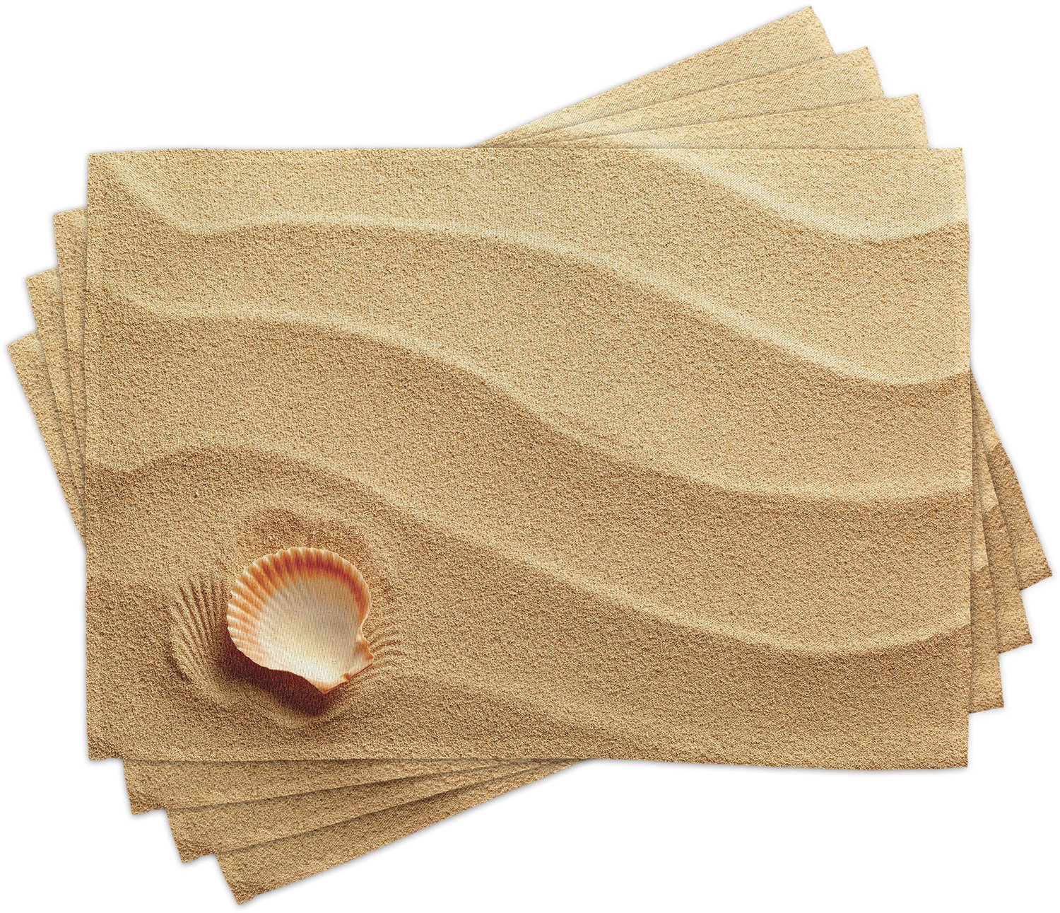 ABAKUHAUS Schelpen Placemats Set van 4, Kleine Seashell op Gouden Geel Zand Zee Kust Thema Strand Kunst Print, Wasbare Stoffen Placemats voor de Eettafel, Standaardformaat, Zandbruin