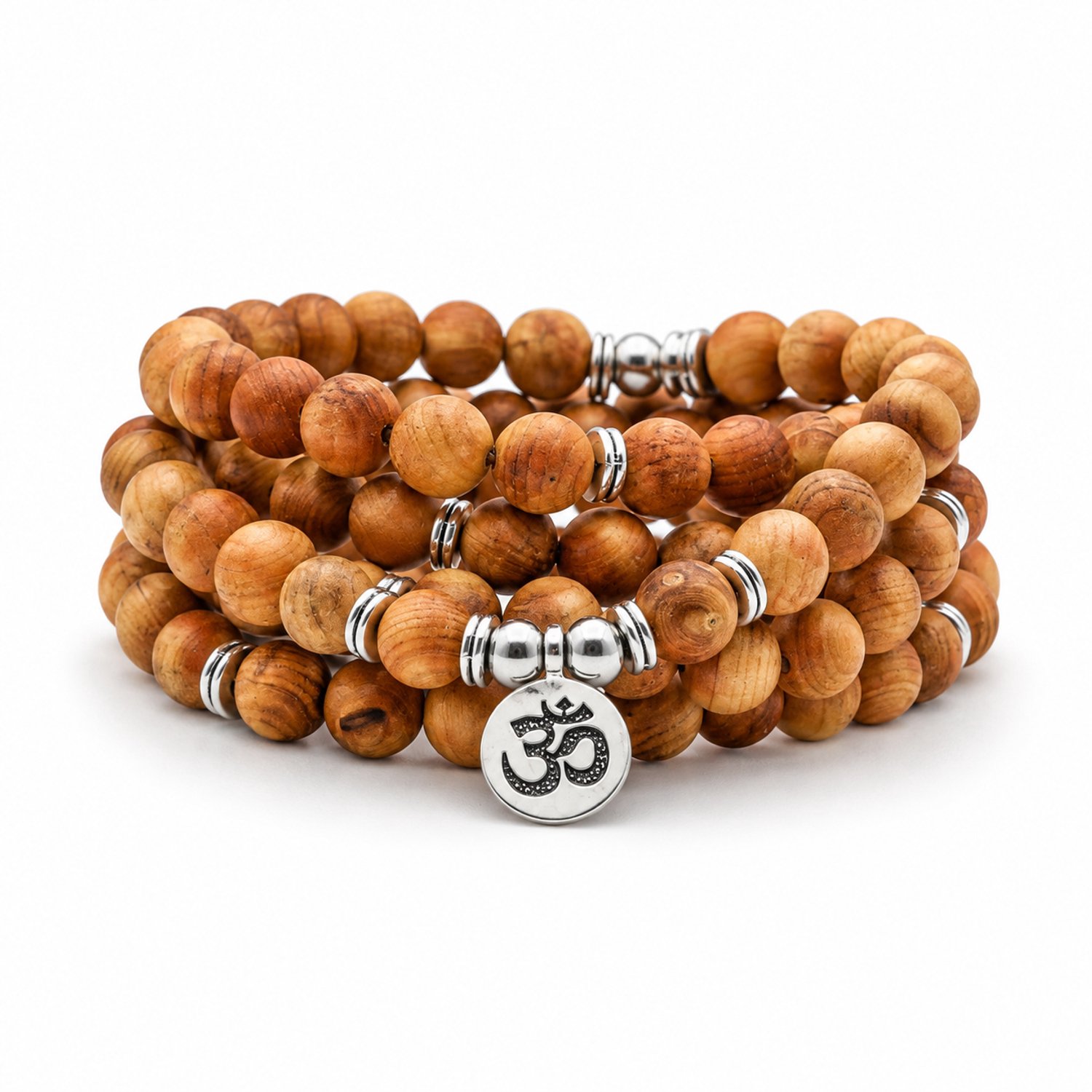 Marama Mala Ketting Cederhout - 108 Kralen - Ohm Hanger - Elastisch