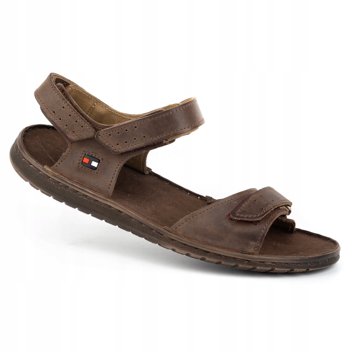 Heren sandalen van echt leer met klittenband Bruin