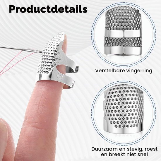 4 Stuks Verstelbare Metaalvingerschilden voor Handwerken, Borduren en Quilten - Naaigerei en Creatieve Accessoires — afbeelding 2