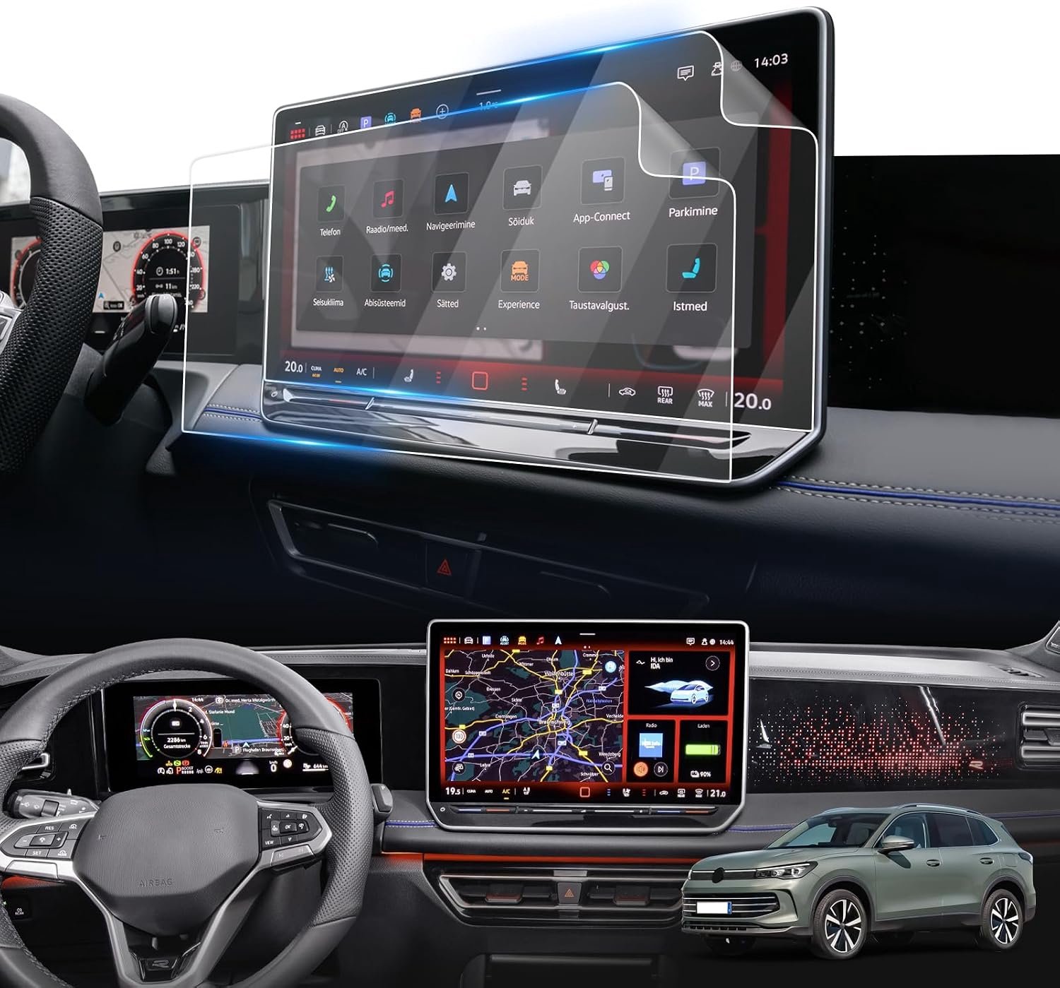 Touchscreen Protector 15 Inch - Nano PET - 6H Krasbestendig - Bescherming voor VW Tiguan MK3 - ShopVlot