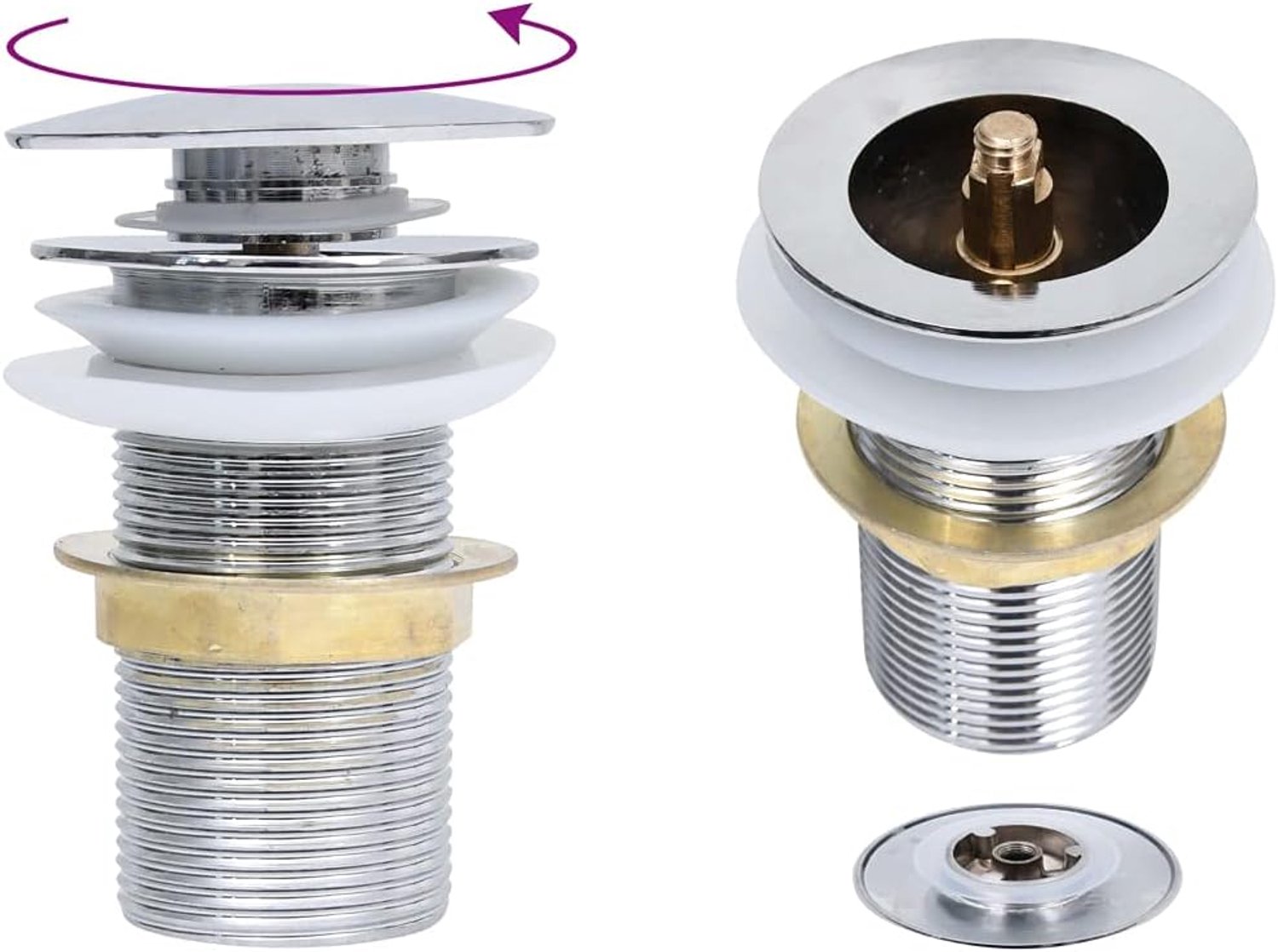 Afvoergarnituur voor wastafel zonder overloop, pop-up ventiel 1 1/4 inch, chroom, messing en zink, universele afvoer voor badkamer