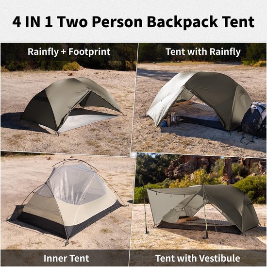 2-Persoons Tent – Waterdicht 3000 mm – Lichtgewicht 2,2 kg – Windbestendige Koepeltent – 3-4 Seizoenen — afbeelding 3