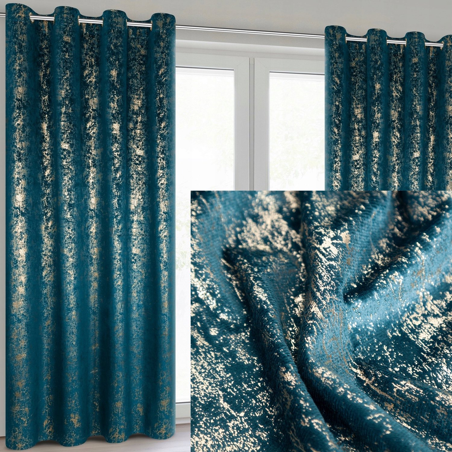 Moderne fluwelen gordijn 140x250 cm marineblauw met subtiele print