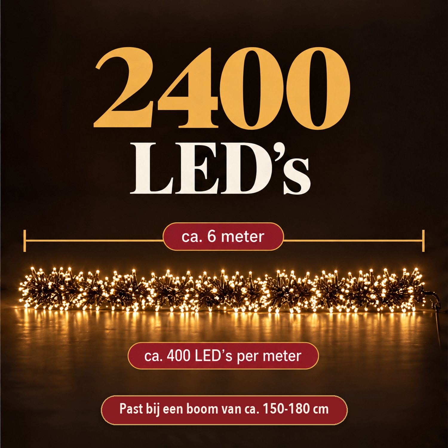Cheqo® Super Cluster Kerstverlichting 2400 LED - 6 Meter - Warm Wit - Clusterverlichting - Kerstlampjes - Kerstboomverlichting - 8 Lichtfuncties met Geheugen - Timer - Sfeerverlichting voor Binnen en Buiten - Feestverlichting - Lichtsnoer – foto 3
