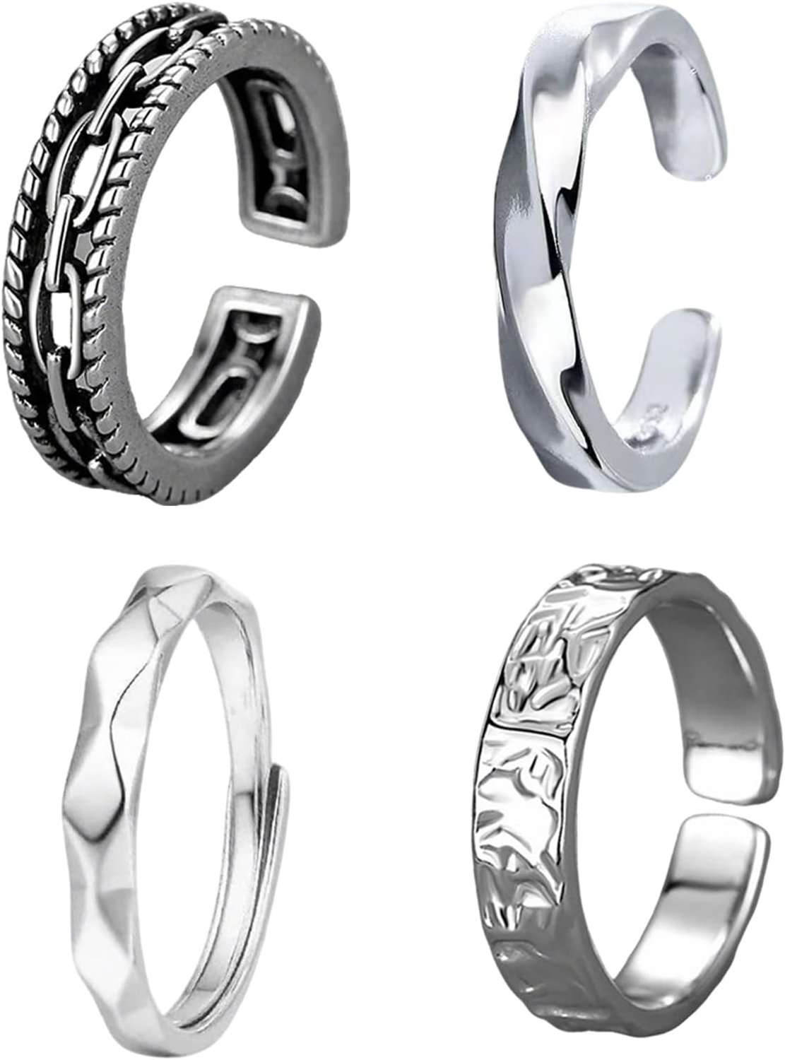 Ringen voor heren, open design, gegalvaniseerde afwerking, van koper, grootte volledig verstelbaar, geschikt voor heren, verzilverde afwerking, aangenaam om te dragen, klassiek