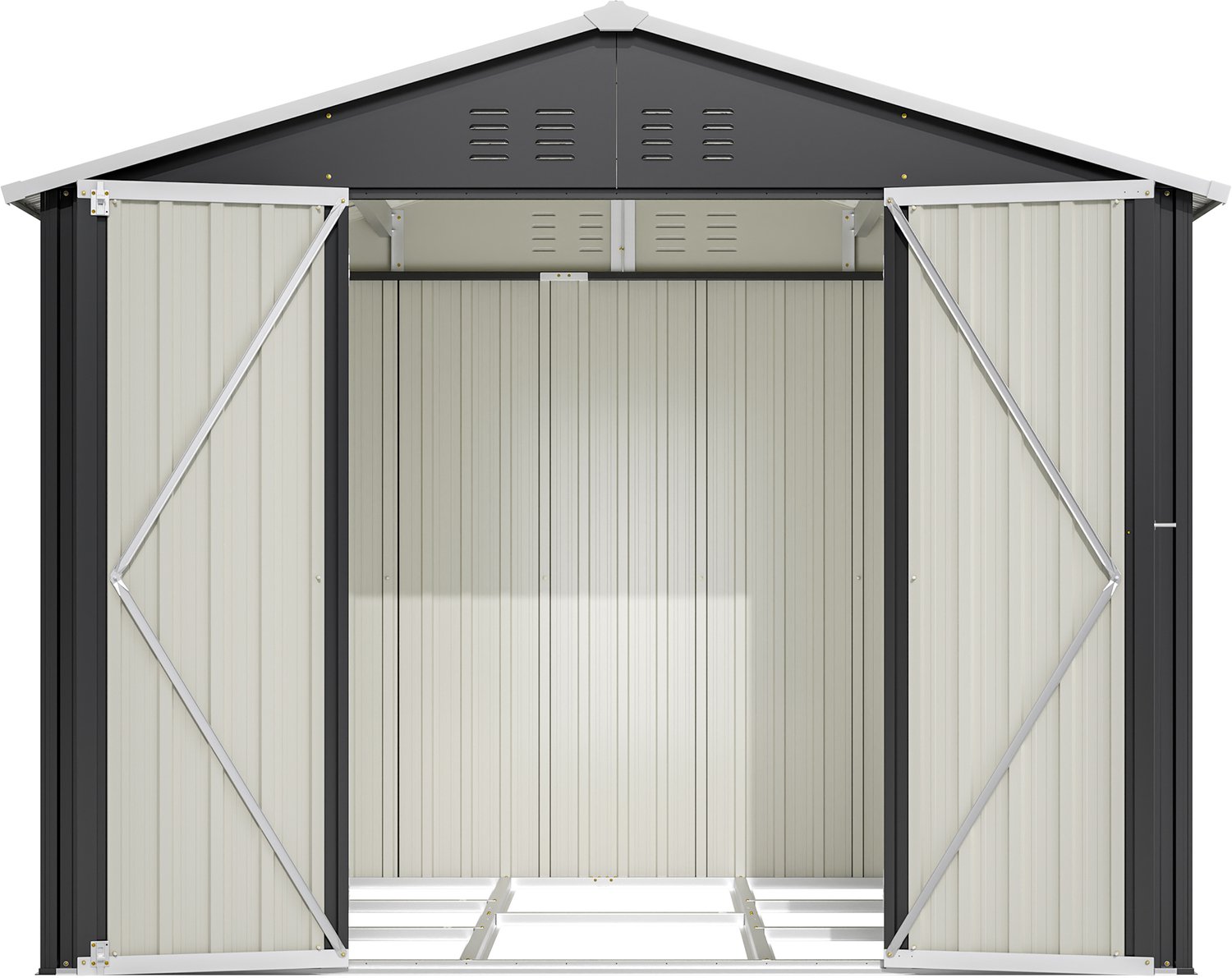 Fietsenberging van metaal - Afsluitbare tuinberging met schuifdeuren en ventilatie - Voor fietsen en tuingereedschap - Zwart - 240,4 x 192,3 x 191 cm