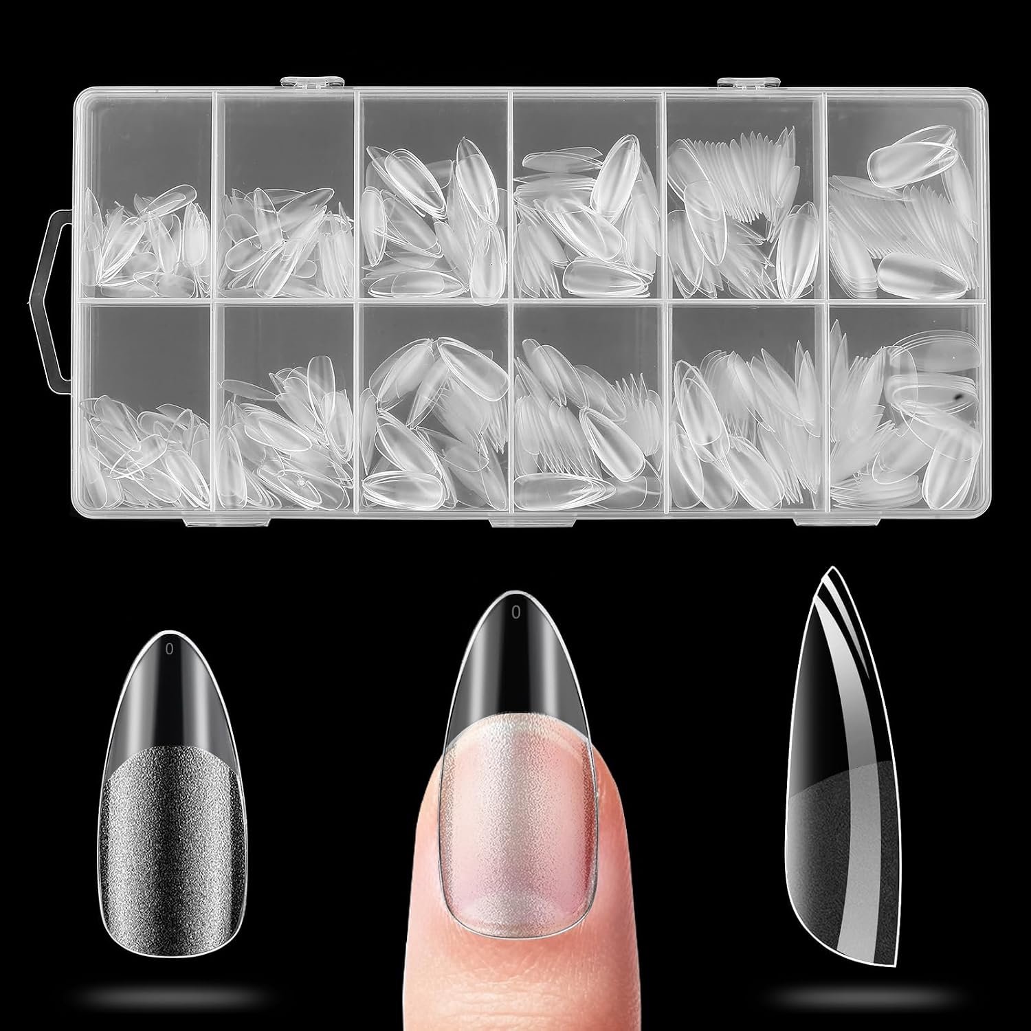 600 stuks tips voor amandelvormige nagels, set nageltips, Press on Nails, tips voor volledige dekking van amandelvormige nagels, set nageltips, kunstmatige nageltips om op te plakken