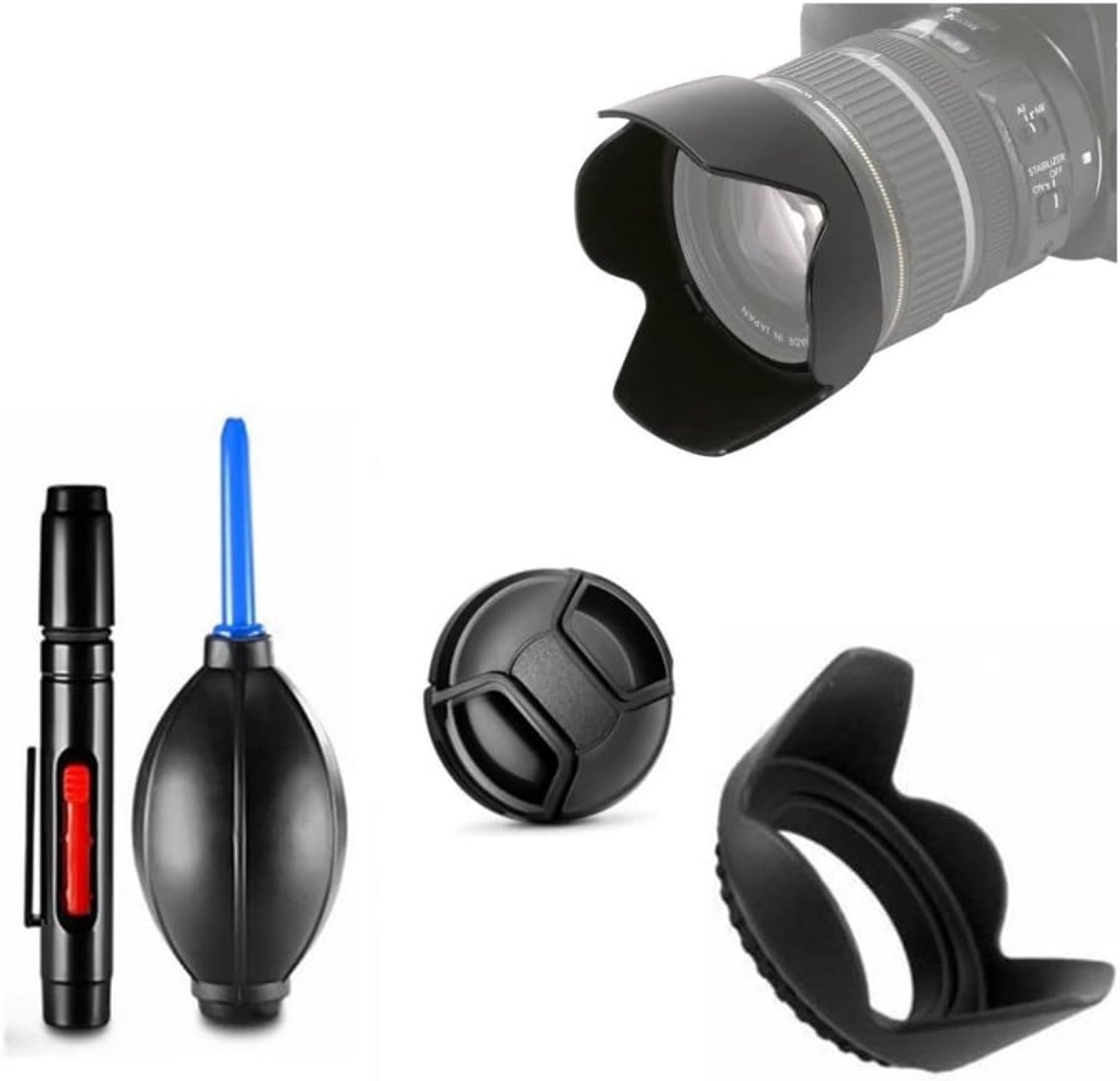 Basic Accessoires Bundel 49mm Lens kap, Lens cap, Cleaning set Voor Canon EOS R50 Camera met Canon RF-S 18-45mm f/4.5-6.3 IS STM Lens