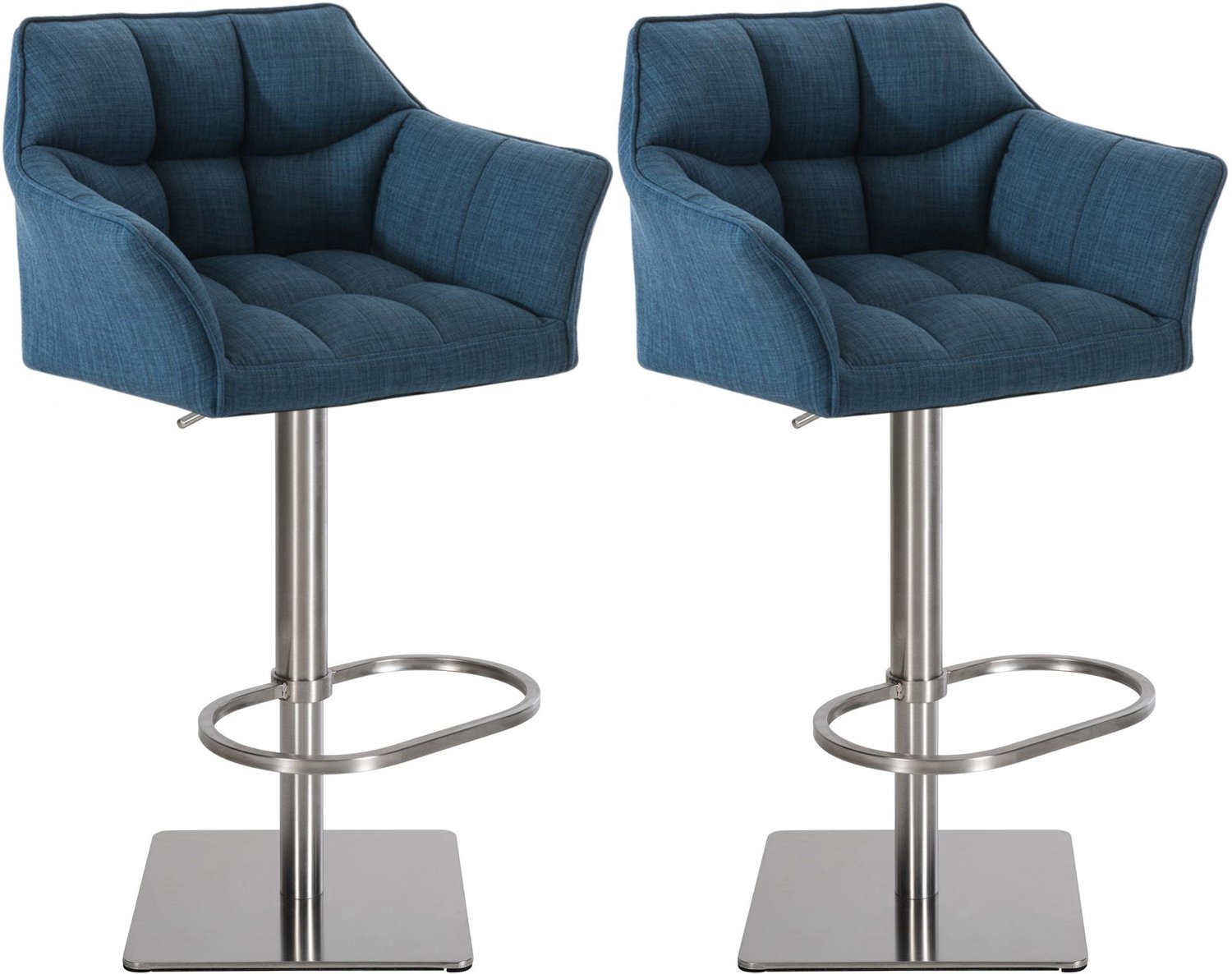 Luxe Comfort Barkruk - Set van 2 - Verstelbaar - Stof - Blauw blauw roestvrij staal